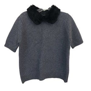 Laundry Industry Women's 100% Lambswool Faux Fur Collar Knit Blouse Top